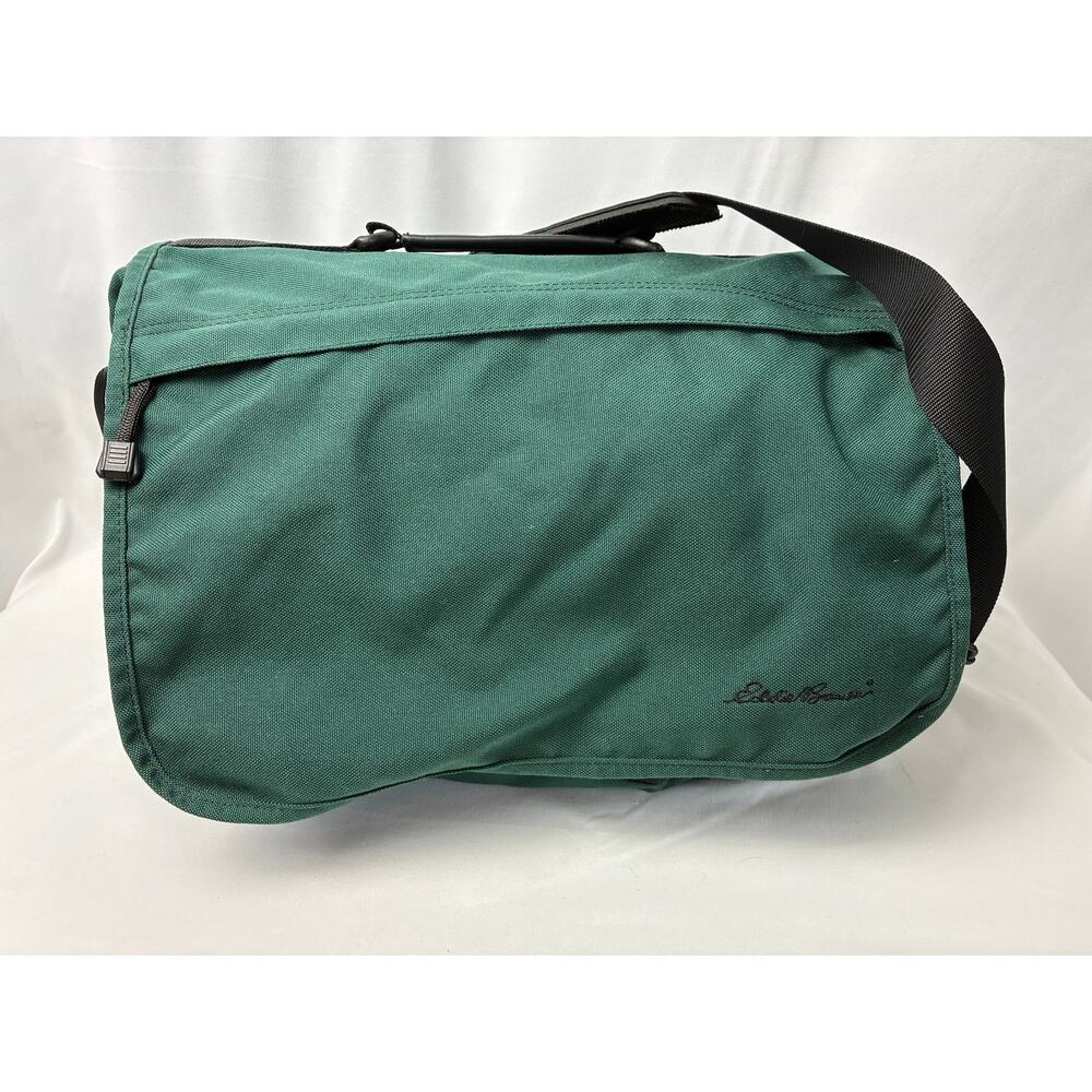 NWT Vintage Eddie Bauer Canvas Messenger Bag Hunter Green Work Travel